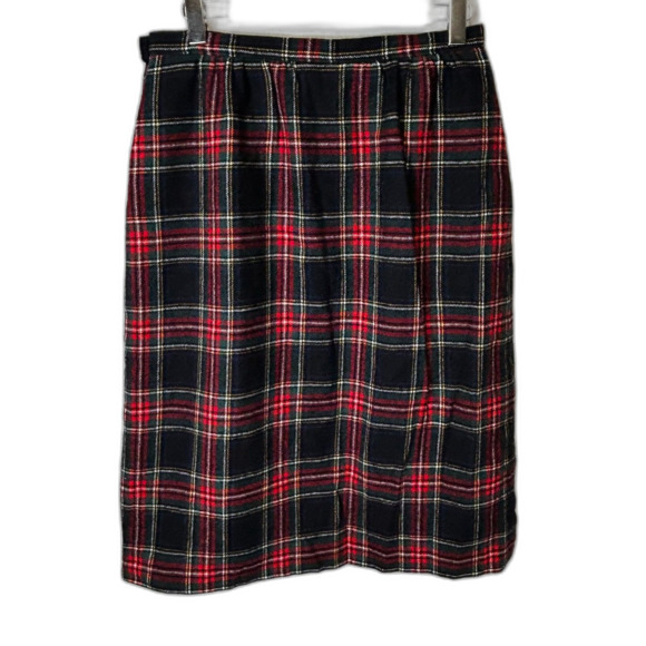 Vintage 80s Pendleton Black Red Tartan Plaid Wool A-Line Midi Skirt Size 16 - Picture 8 of 13